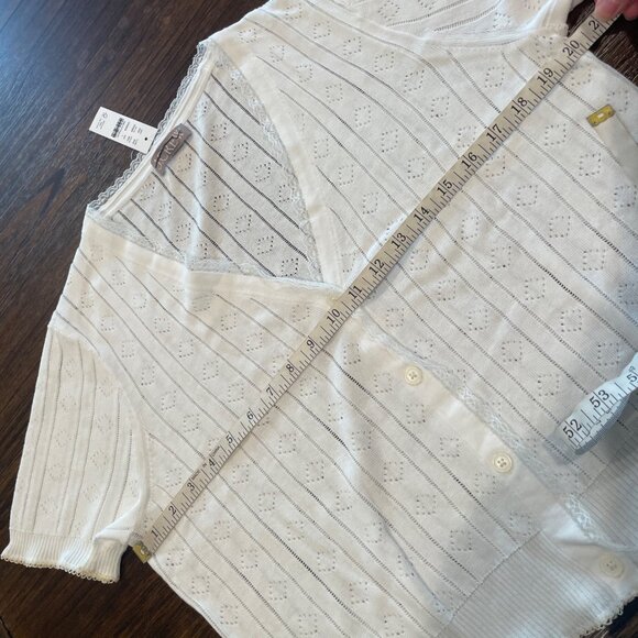 NWT J.Crew Sz L White Pointelle Short-Sleeve V-Neck Cardigan Ultra-Fine Cotton - Picture 6 of 9